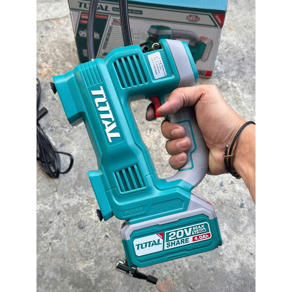 Máy bơm lốp xe tự động pin 20V TOTAL TACLI2012 Máy nén khí tự động áp suất 160PSI/11Bar, lưu lượng 35L/phút chưa kèm pin