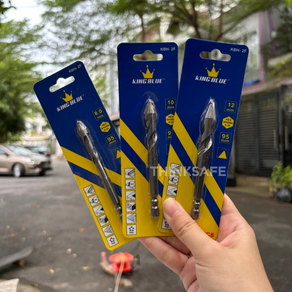 Combo 10 mũi khoan đa năng lục giác KingBlue KBH2F kích thước 4 - 12mm, dài 95mm khoan đá, kính, bê tông, gạch men, sắt