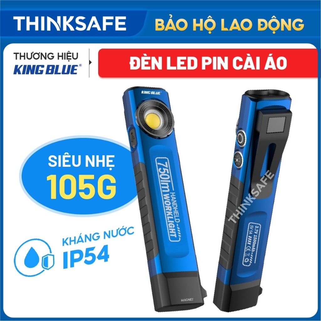 Đèn led cài áo Kingblue LED750 nhiều chế độ sáng, 2 nút chuyển chế độ, độ sáng 750lumen, đèn pin siêu sáng cài áo