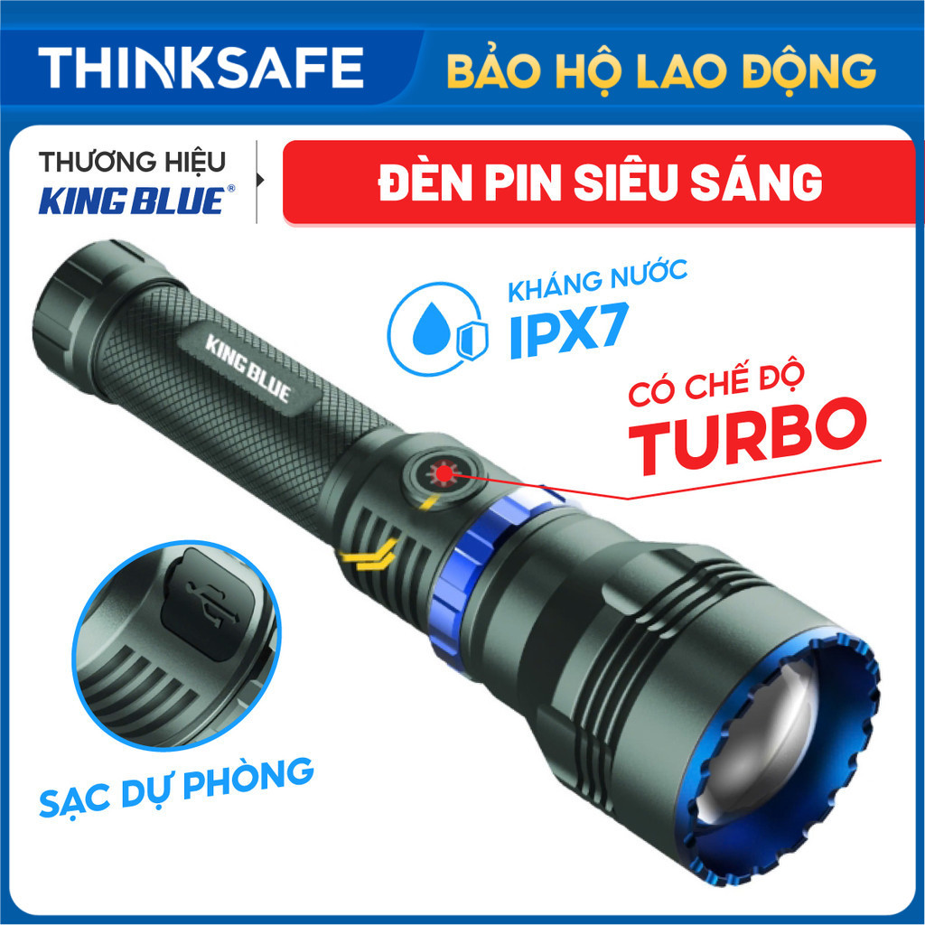 Đèn pin siêu sáng KINGBLUE LED1000 có chế độ turbo 30s khoảng cách chiếu sáng 920m có chức năng sạc dự phòng