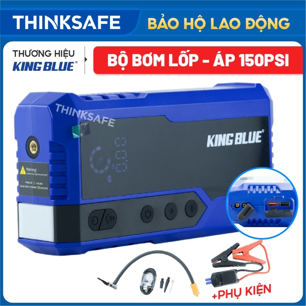 Bộ bơm lốp, kích bình đa năng KingBlue K10000 dung lượng pin 10000mAh áp suất khí nén 150psi, bảo hành 12 tháng
