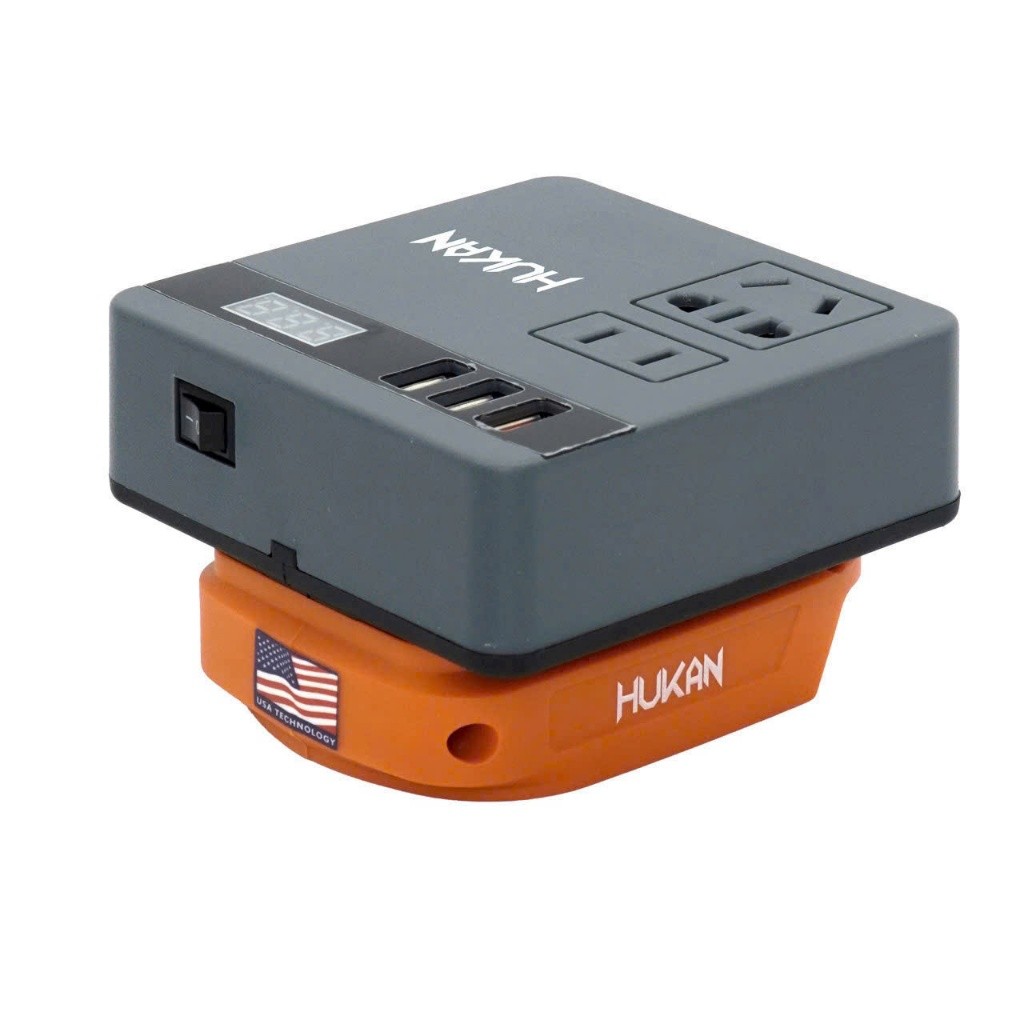 Đế chuyển nguồn điện pin 18-28V sang điện 220V HUKAN HM21-G1-SI0200, Chân pin phổ thông 4cm