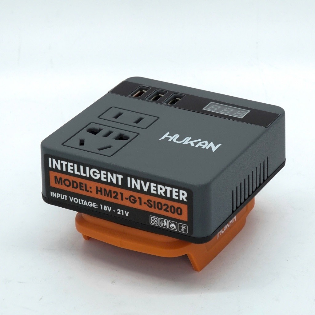 Đế chuyển nguồn điện pin 18-28V sang điện 220V HUKAN HM21-G1-SI0200, Chân pin phổ thông 4cm