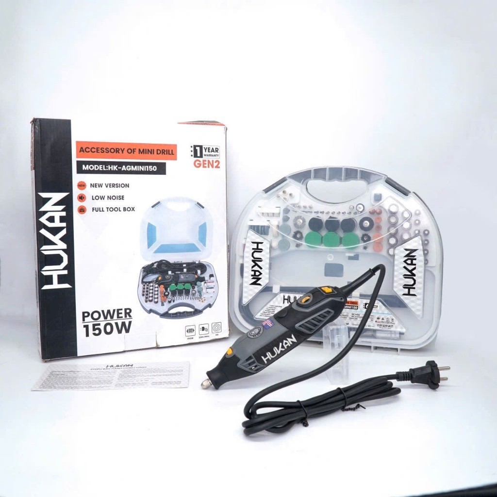 Máy khoan, mài, cắt mini đa năng HUKAN HK-AGMINI150 Máy mài khuôn công suất 150W, 6 Tốc độ, 206 Phụ kiện làm trang sức