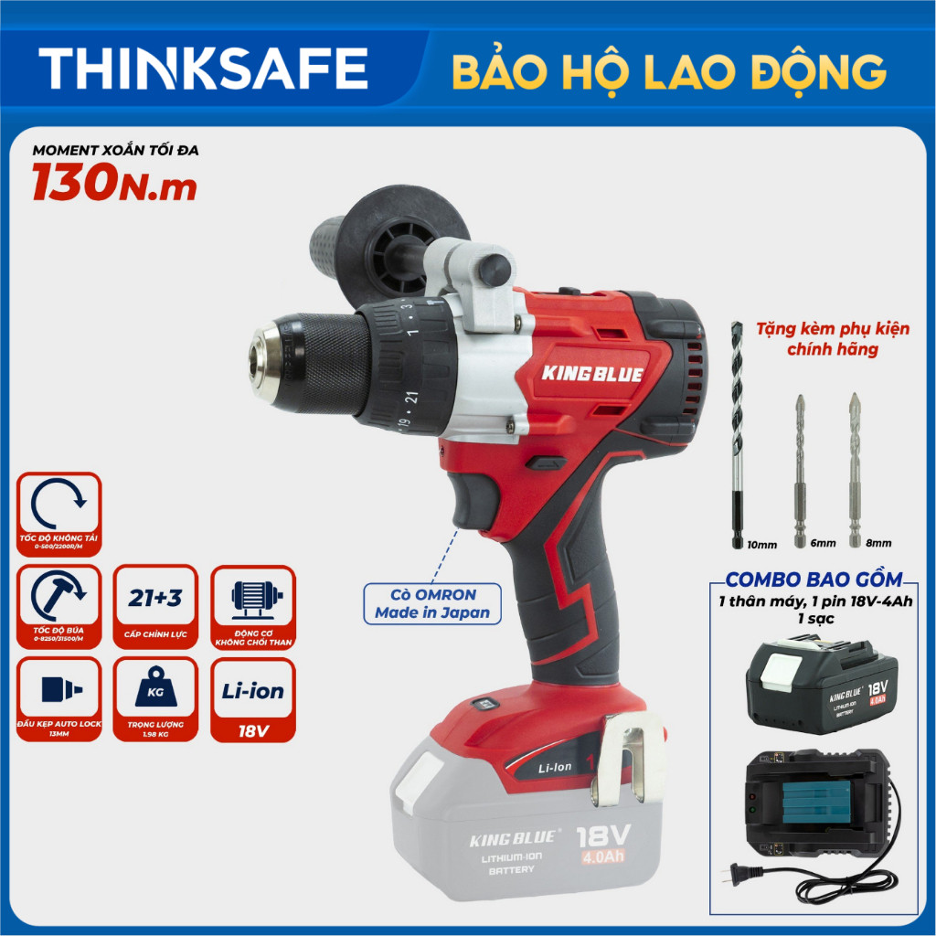Máy khoan pin KINGBLUE KM18QE chân pin Makita thông dụng m21 lực siết 130Nm