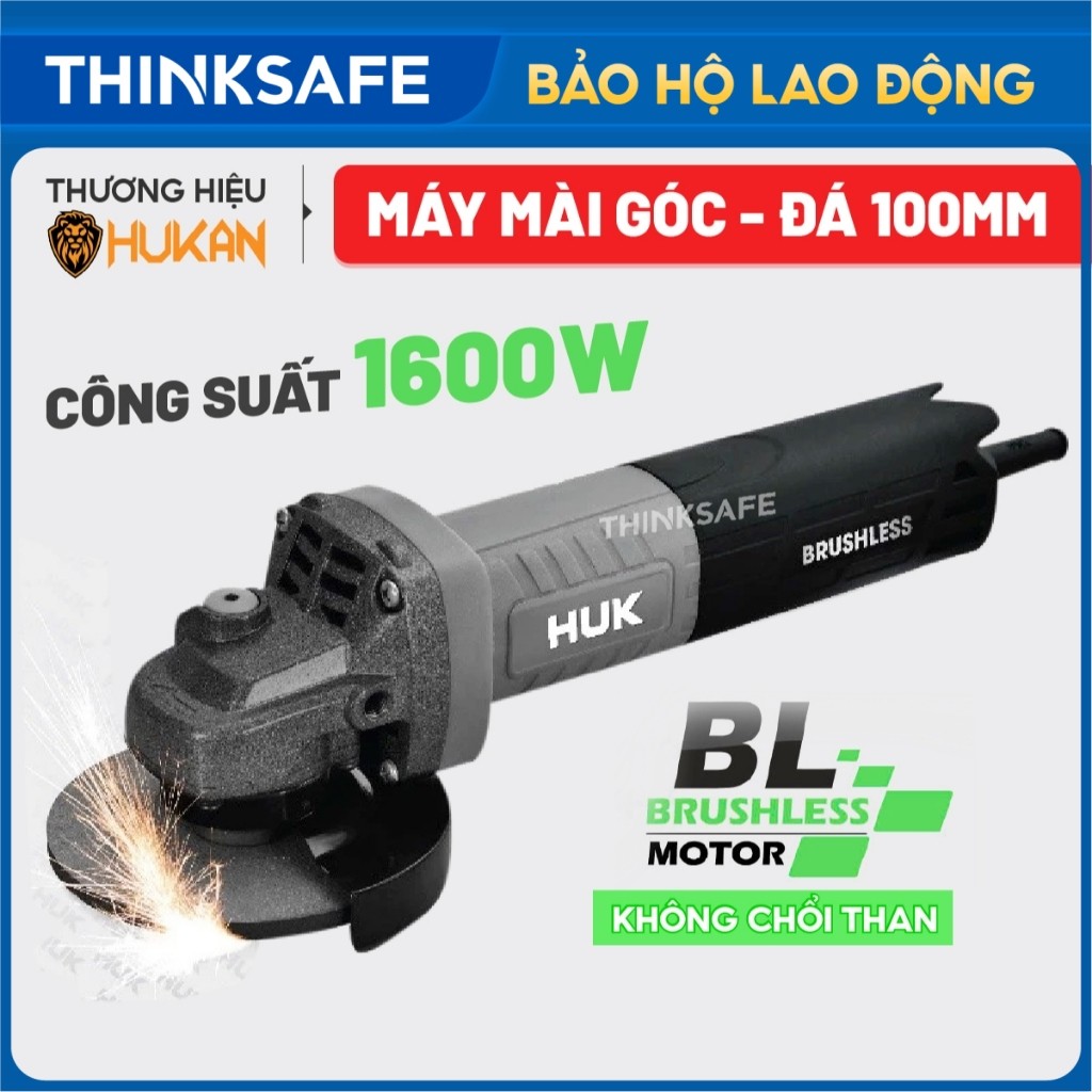 Máy mài góc cầm tay HUKAN G3-A1 Công suất 1600W, đĩa mài 100mm, Công tắc đuôi, Không chổi than, Chống khởi động lại