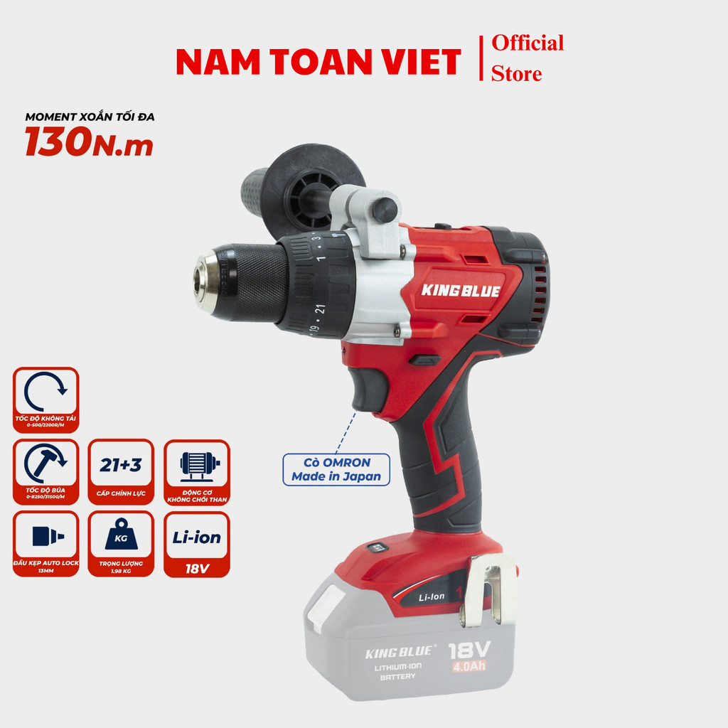 Máy khoan pin KINGBLUE KM18QE chân pin Makita thông dụng m21 lực siết 130Nm