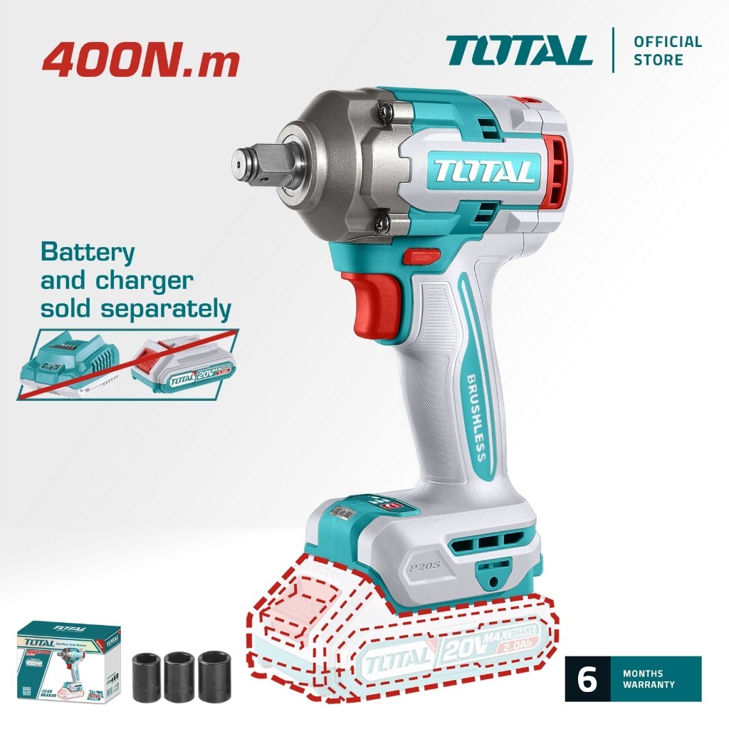 Máy siết bulong dùng pin không chổi than TOTAL TIWLI2040 momen xoắn đai ốc 550Nm, momen buộc chặt 400Nm - Chính hãng