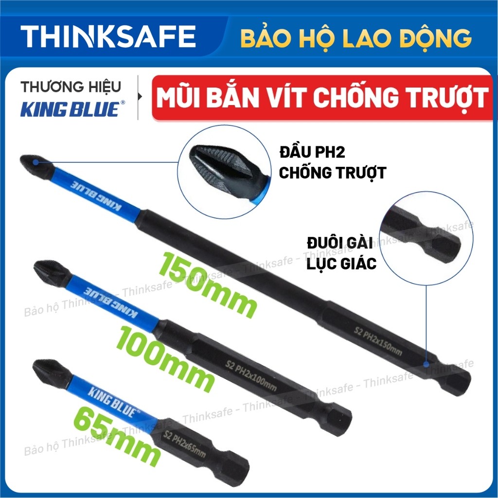 Bộ 2 Mũi bắn vít chống trượt KingBlue V65R/ V100R/ V150R thép S2 Chống trượt hạn chế tối đa tuôn đầu, từ tính cao