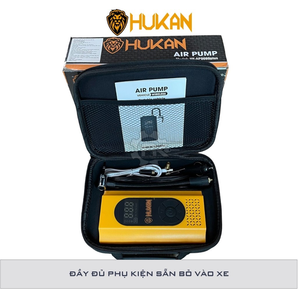Máy bơm hơi pin mini Hukan HK-AP0080PLUS áp suất 120psi, bơm lốp xe đạp, xe máy, ô tô, bóng đá - Thinksafe
