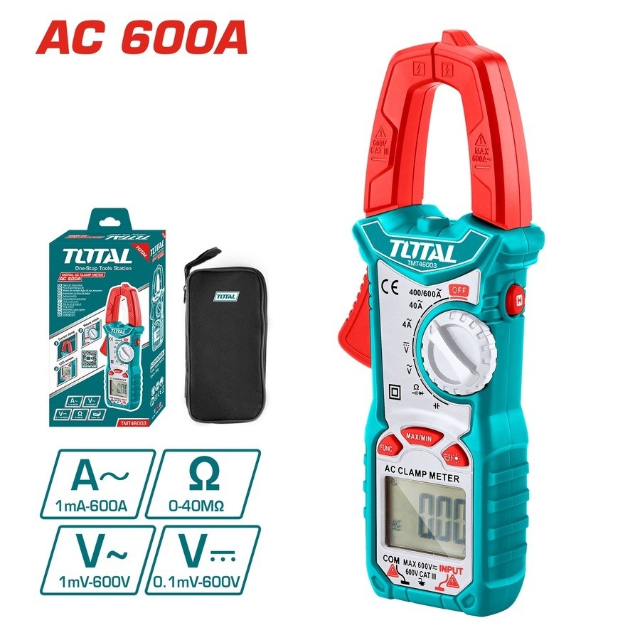 Bộ 5 dụng cụ kiểm tra điện Total TOS23026 gồm kìm tuốt dây điện, bút thử điện, ampe kìm, đồng hồ vạn năng, nhiệt kế