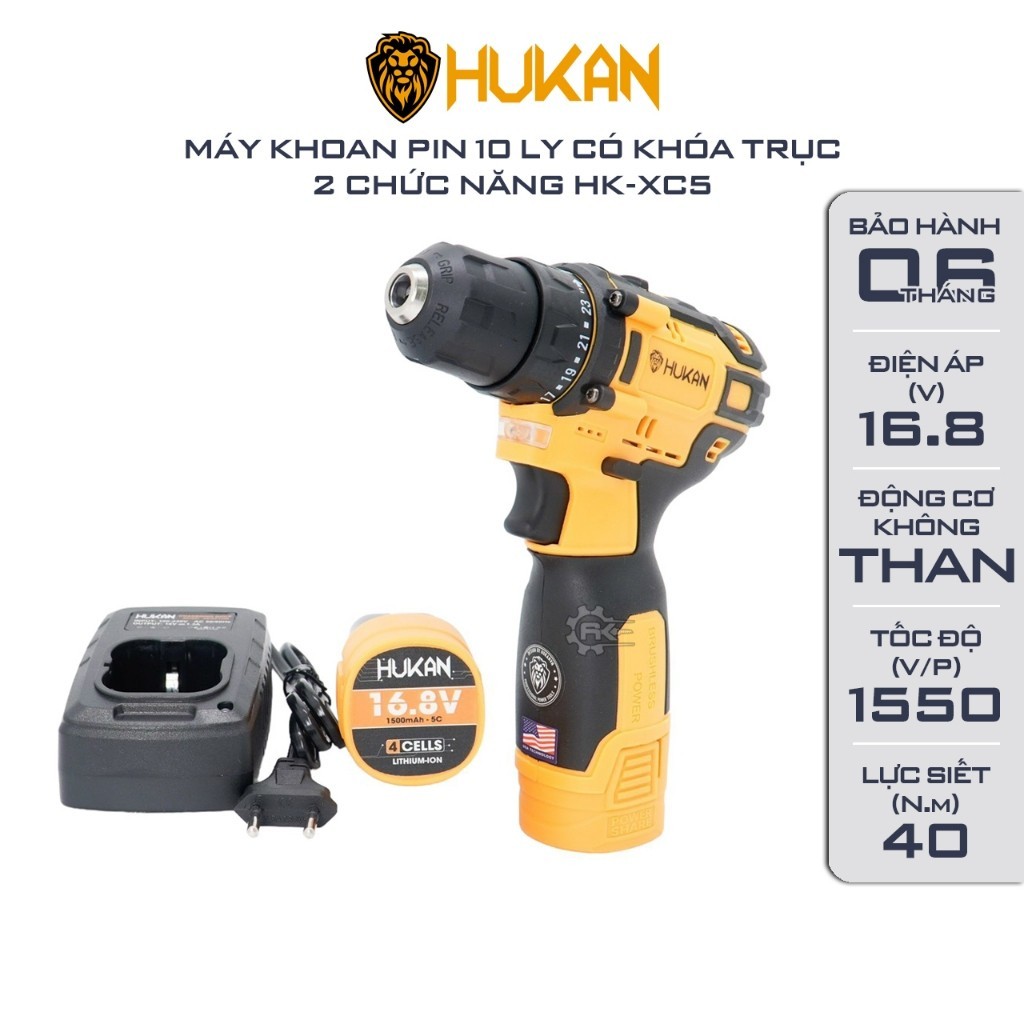 Máy khoan pin HUKAN HK-XC5 NEW 2024, Không Chổi Than, Lực siết 40Nm, Có khóa trục Máy bắn vít 20 cấp trượt - Thinksafe