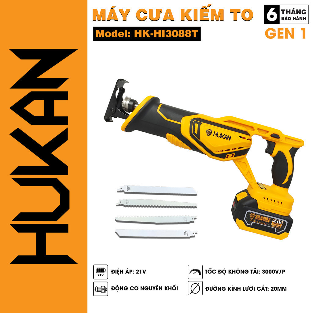 Máy cưa kiếm HUKAN HK-HI3088T đường kính lưỡi cắt 20mm, Động cơ không thổi than nguyên khối, Tặng 4 Lưỡi Cưa - Thinksafe