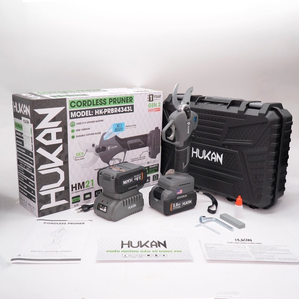 Kéo cắt cành pin HUKAN HK-PRBR4343L, Gen 2, Động cơ Không chổi than, Màn hình LED, Đường kính cắt 43mm - Thinksafe