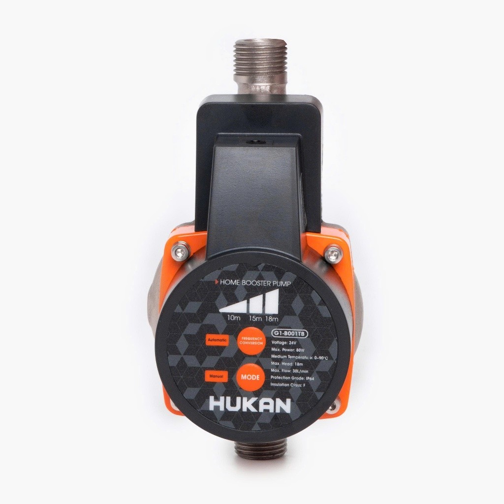 Máy bơm tăng áp mini HUKAN G1-B001TB, Công suất 80W đầu ra 21mm nhiều phụ kiện dùng cho 1 thiết bị máy giặt, vòi sen