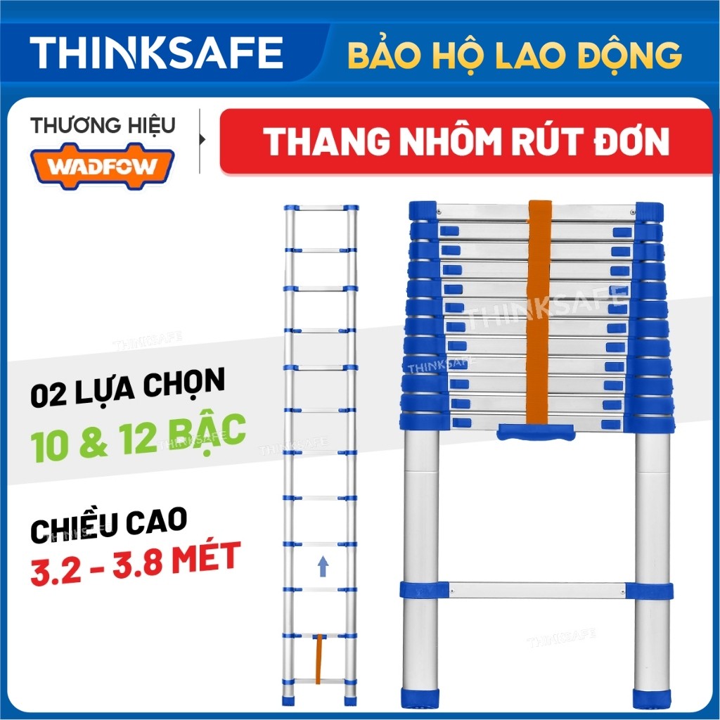 Thang nhôm rút đơn 10 -12 bậc WADFOW WLD5H10/ WLD5H12 thang rút nhôm, dễ dàng mang theo, chiều cao mở 3.2 - 3.8 mét