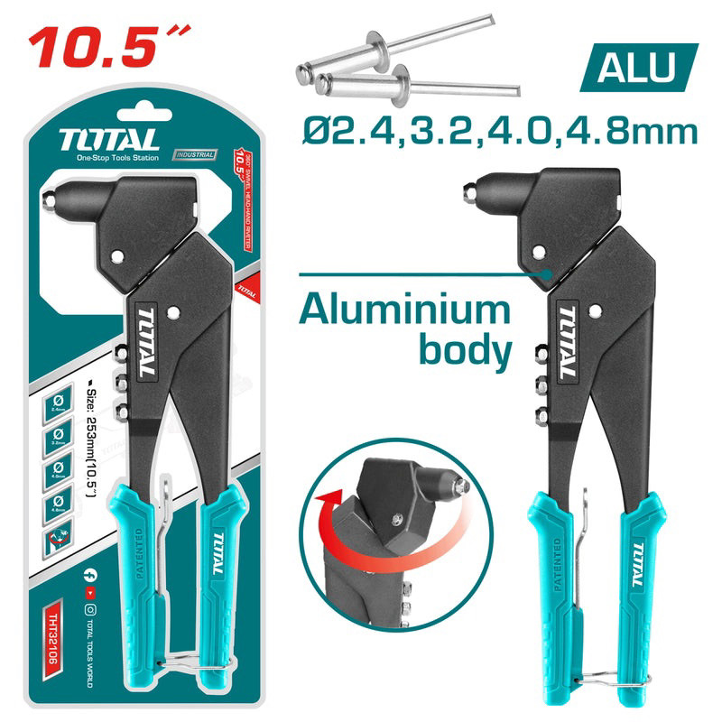 Kìm rút rive xoay 360 độ TOTAL THT32106 Kìm rút đinh tán chuyên dụng từ 2.4-4.8mm chất liệu thép và nhôm - Thinksafe