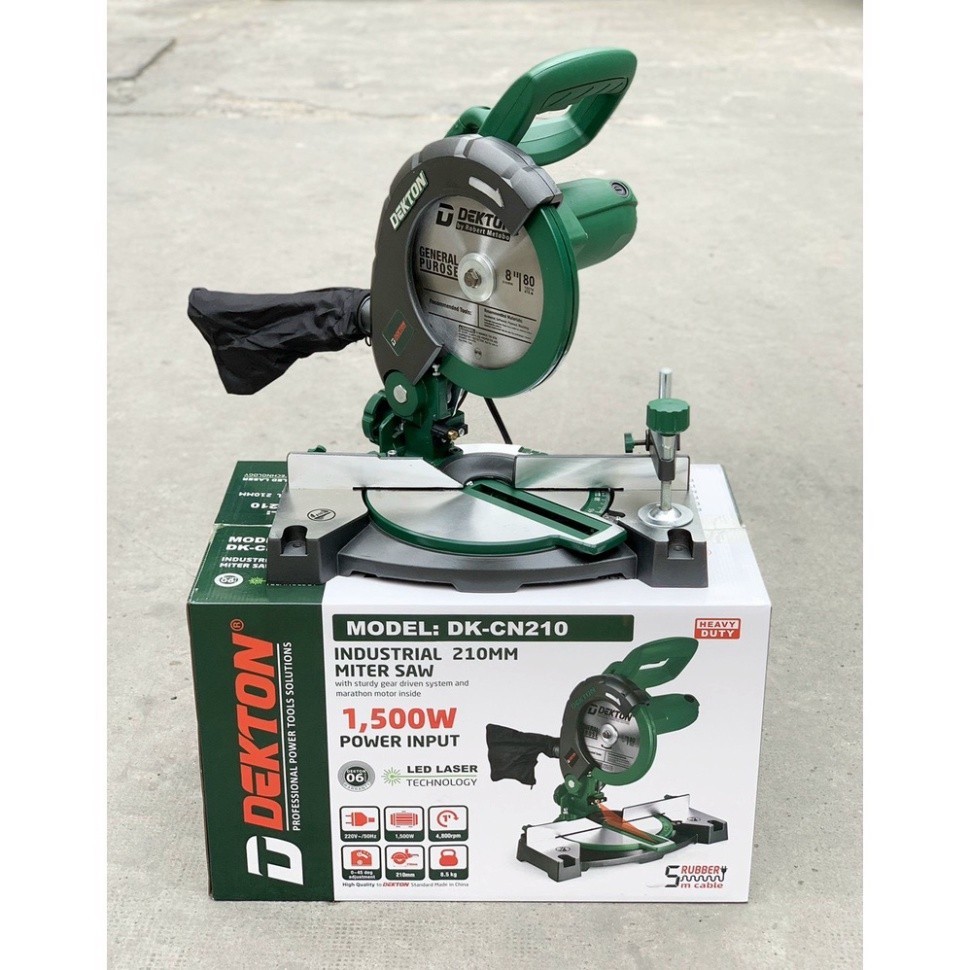 Máy Cắt Góc Kim Loại Để Bàn 210MM Dekton DK-CN210 1500W Cắt Nghiêng 45 Độ Đèn Laser Soi Mặt Cắt