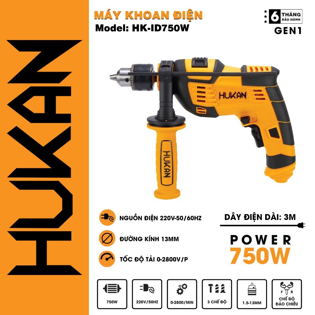 Máy Khoan Điện Hukan HK-ID550 và HK-ID750W, Công suất 550W-750W, Lõi Đồng, Máy khoan tường, sắt, gỗ - Thinksafe