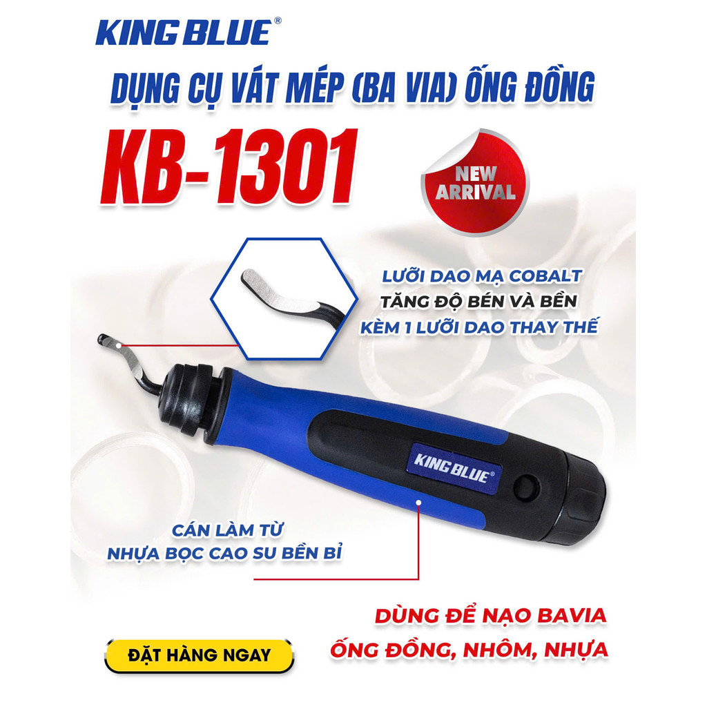 Dụng cụ vát mép, ba via ống đồng KingBlue KB-1301 kèm 1 lưỡi thay thế, lưỡi dao mạ cobalt