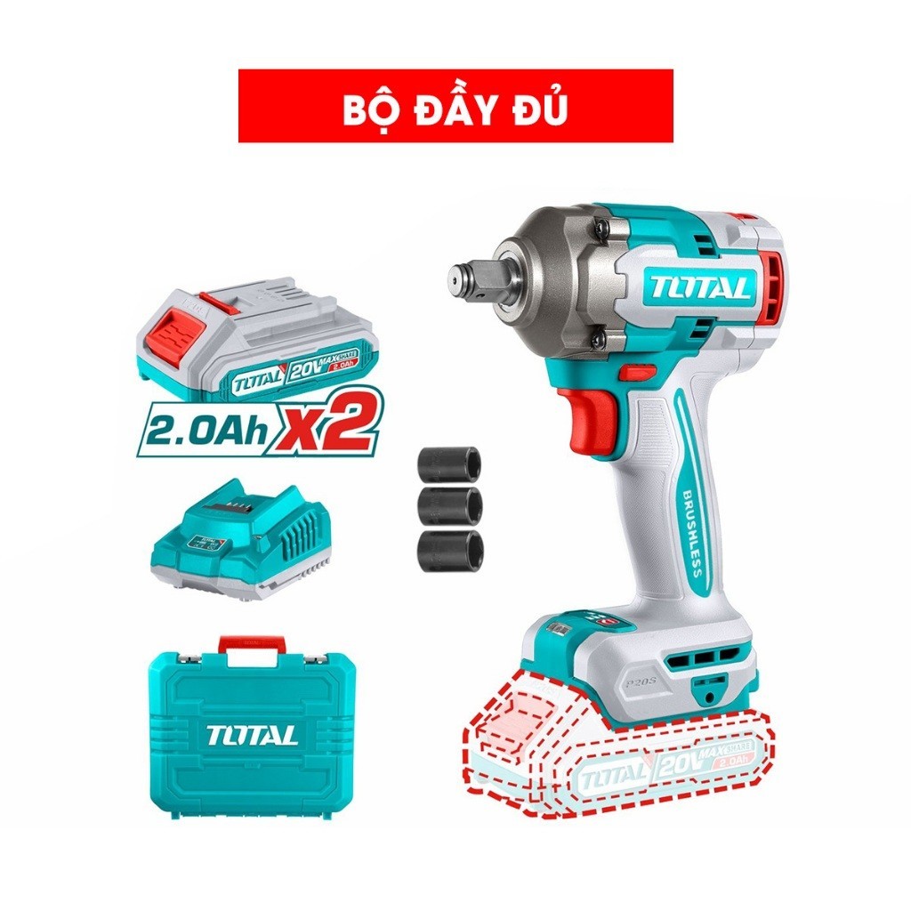 Máy siết bulong dùng pin không chổi than TOTAL TIWLI2040 momen xoắn đai ốc 550Nm, momen buộc chặt 400Nm - Chính hãng