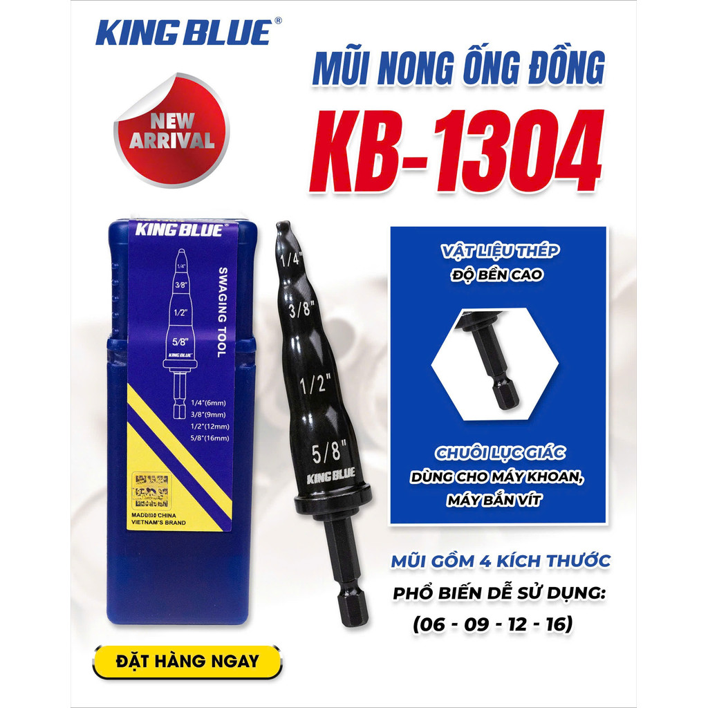 Mũi nong ống đồng KingBlue KB-1304 kích thước phổ biến 6-16mm chuôi lục giác dùng cho máy khoan, máy bắn vít