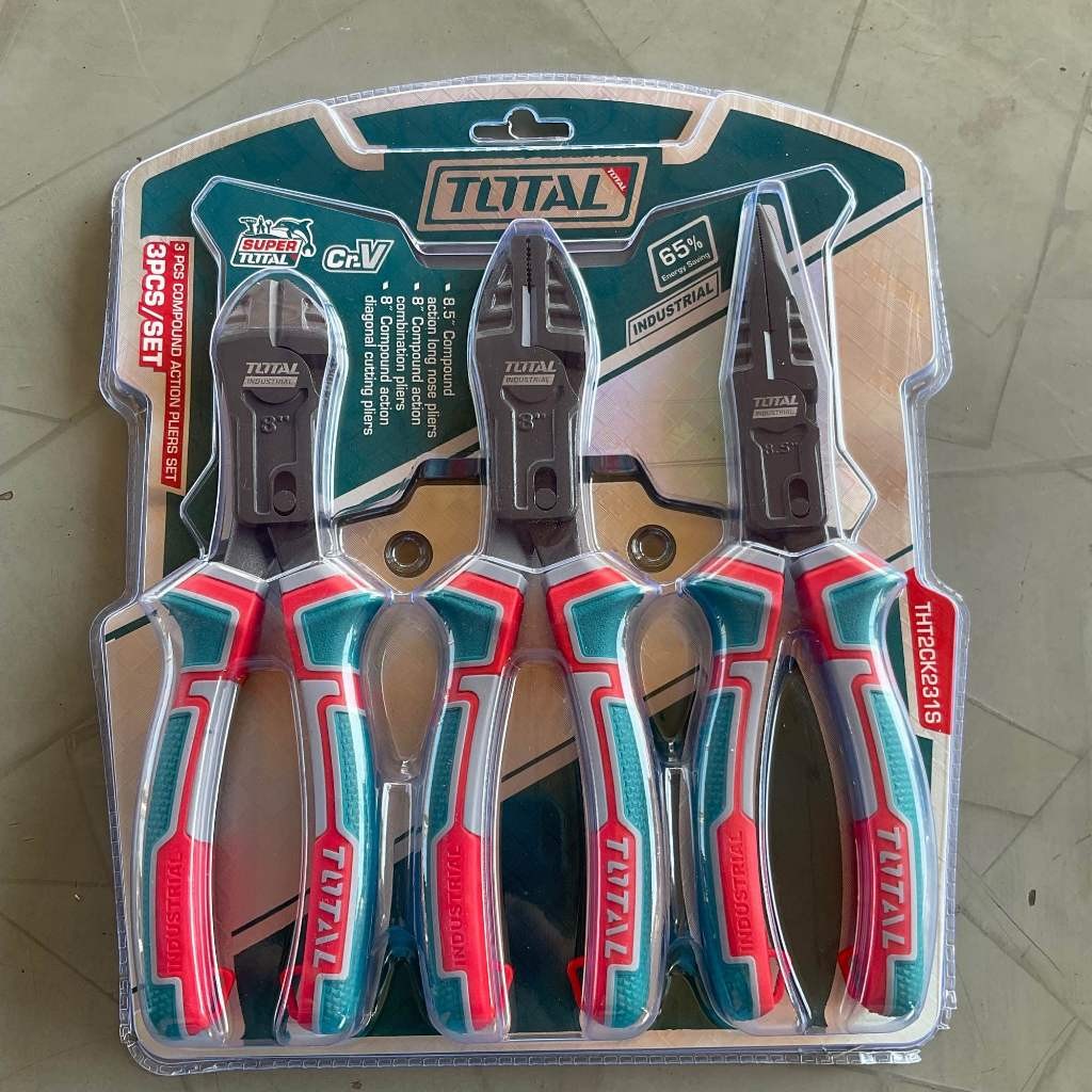 Bộ 3 Kìm Trợ Lực 65% Cao Cấp TOTAL THT2CK231S Gồm Kìm Răng 8 inch, Cắt 8 inch và Kìm nhọn 8.5 inch đa năng - Thinksafe
