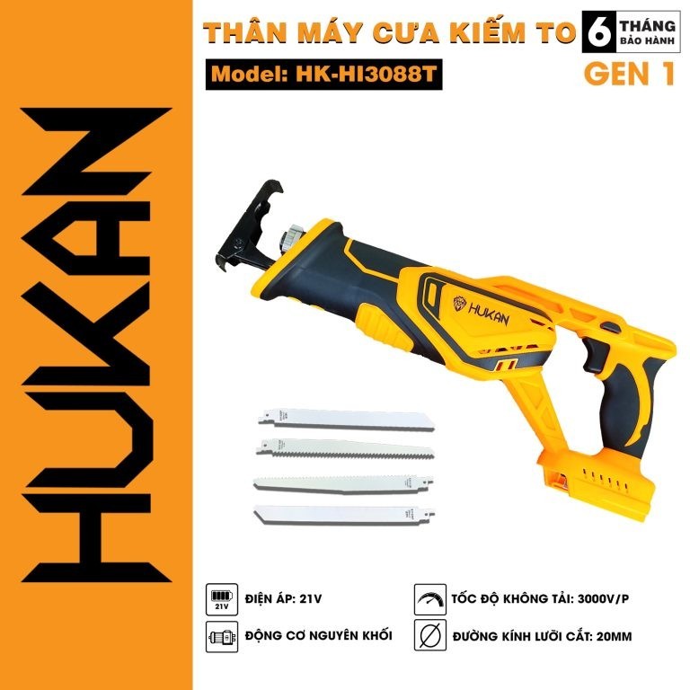 Máy cưa kiếm HUKAN HK-HI3088T đường kính lưỡi cắt 20mm, Động cơ không thổi than nguyên khối, Tặng 4 Lưỡi Cưa - Thinksafe