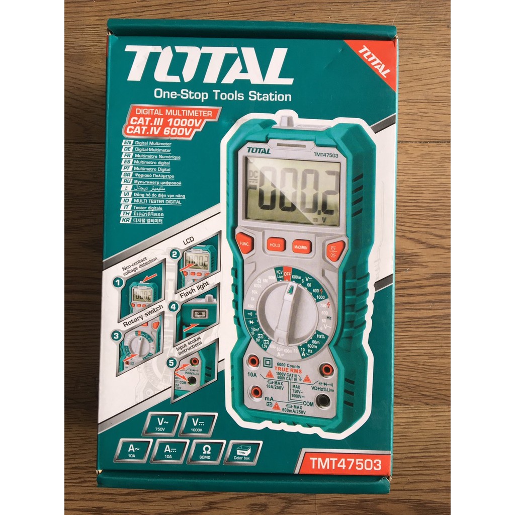 Đồng Hồ Đo Điện Vạn Năng Kỹ Thuật Số TOTAL TMT47503 màn hình LCD 6000 số đếm