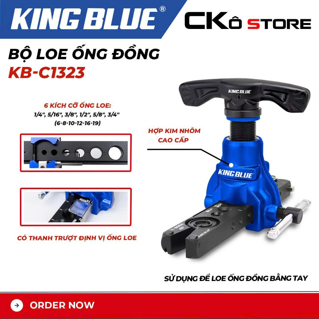 Bộ loe ống đồng KingBlue KB-C1323 Bộ lã ống hợp kim nhôm bằng tay có thanh trượt định vị, 6 kích thước ống 6-19mm