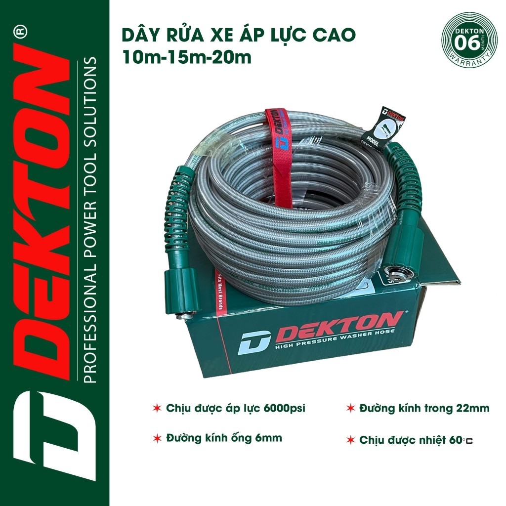 Dây rửa xe áp lực cao 22mm DEKTON 10m, 15m, 20m hàng chính hãng, dây xịn của hãng.