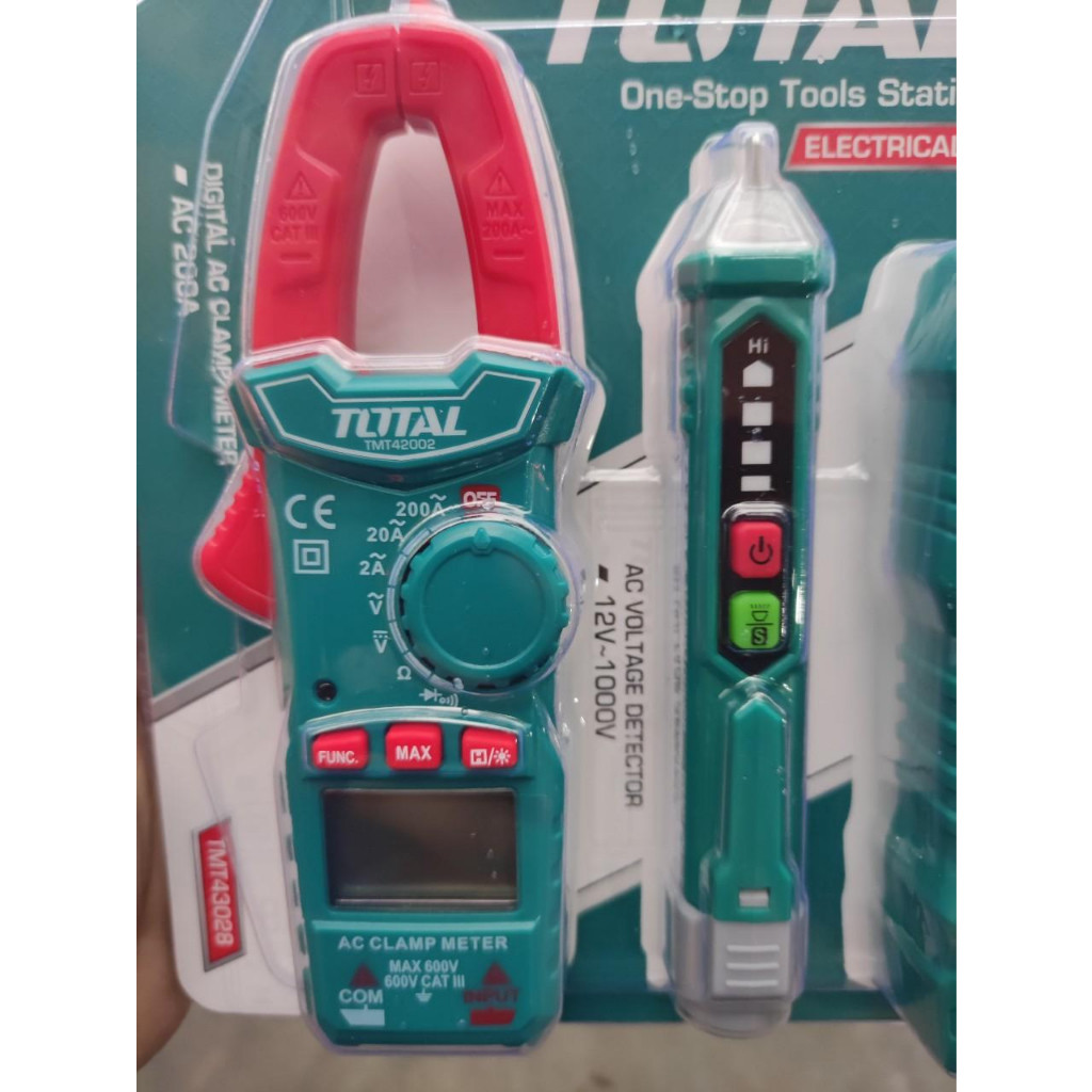 Bộ 3 dụng cụ kiểm tra điện TOTAL TMT43028 bao gồm ampe kìm đo điện, bút dò điện và đồng hồ vạn năng - Thinksafe