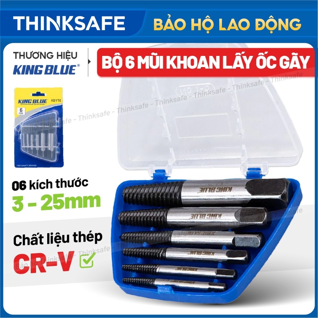 Bộ lấy ốc gãy KingBlue KBYT6 taro răng ngược gồm 7 size từ 3 - 25m, chất liệu thép crv