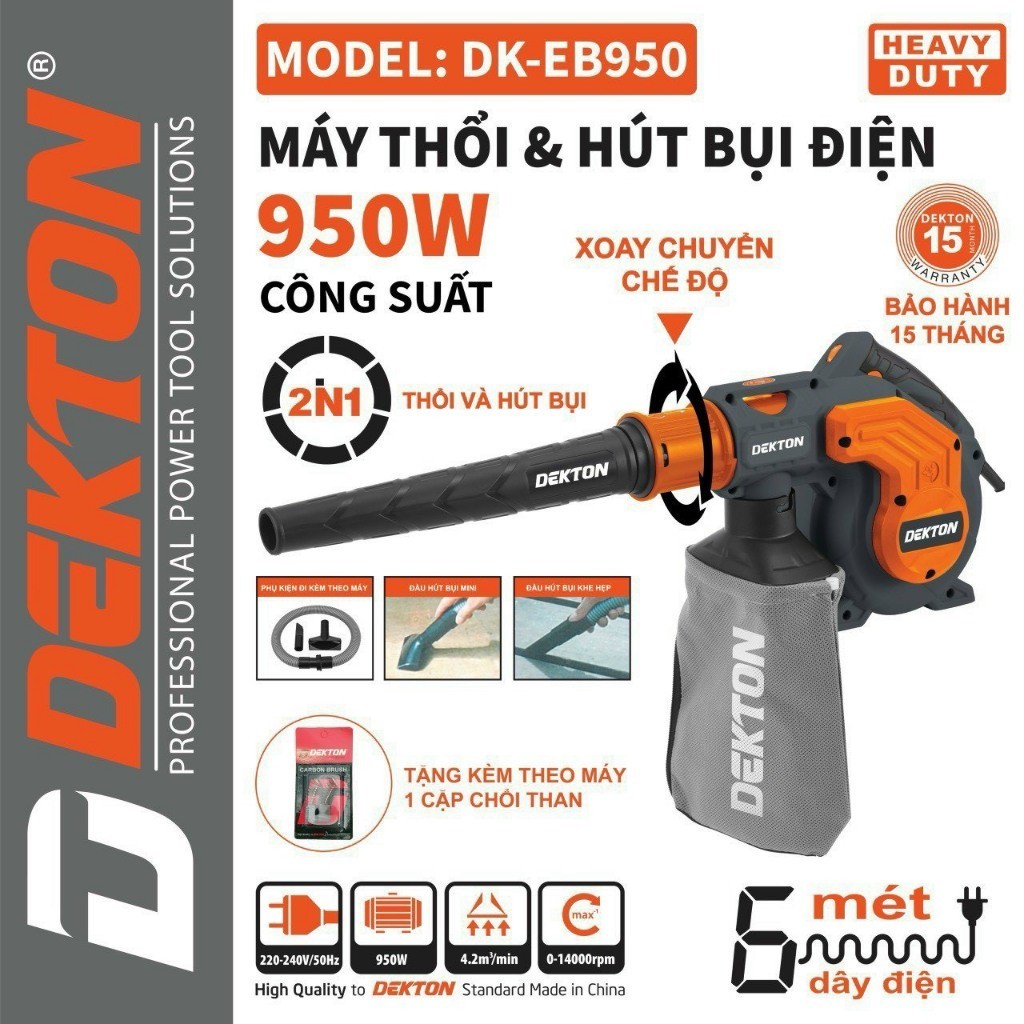 Máy thổi hút bụi cầm tay DEKTON DK-EB950 Công suất 950W, 6 cấp độ, 2 chức năng hút và thổi - Thinksafe