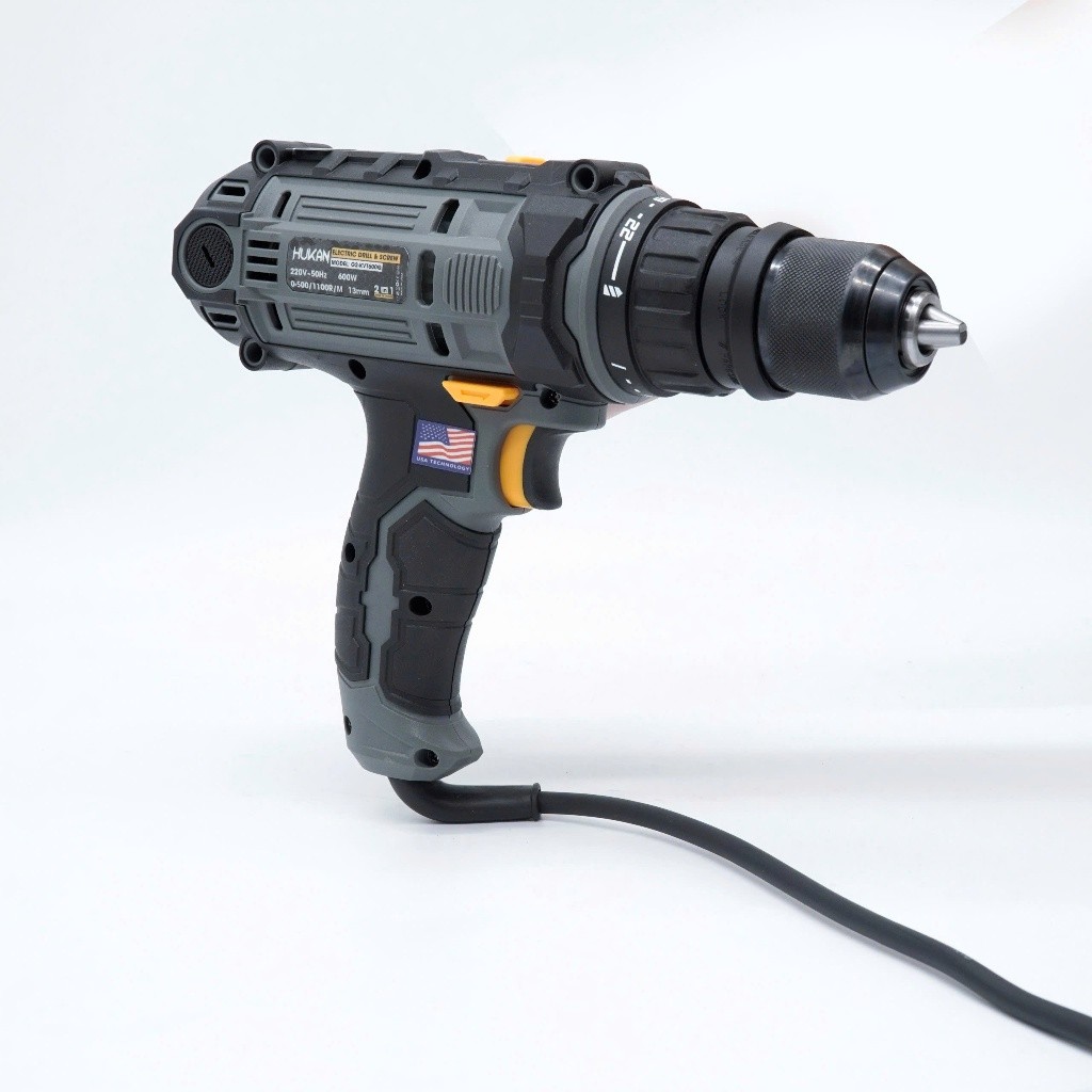 Máy khoan và vít 2 trong 1 HUKAN G2-KVT600Q, Công suất 600W, Đầu kẹp 13mm, Dây điện dài 8m, Phiên bản mới