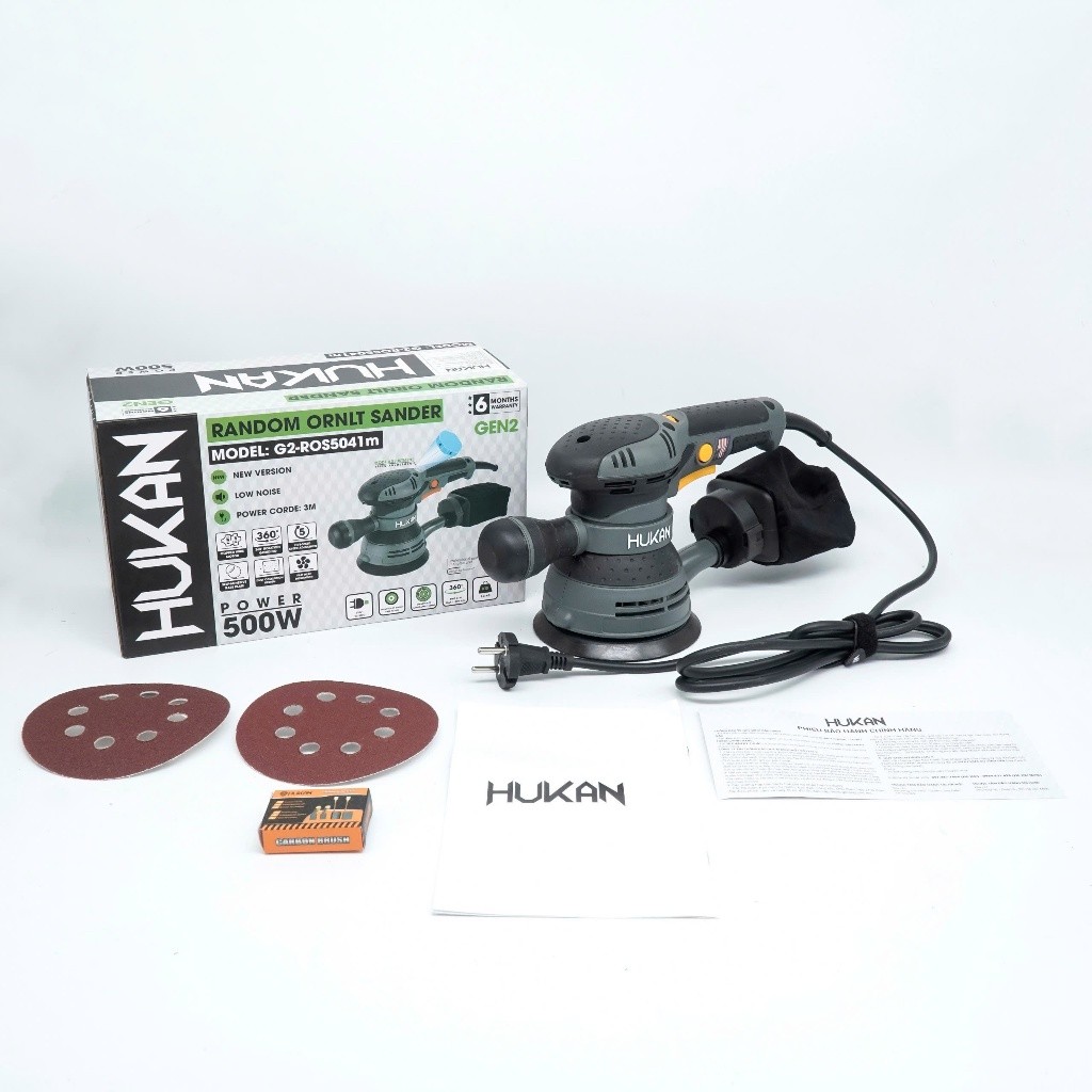 Máy chà nhám HUKAN G2-ROS5041M (Gen 2), Công suất 500W, Dây điện dài 3m, Đường kính đế 123mm, 5 Tốc độ - Thinksafe