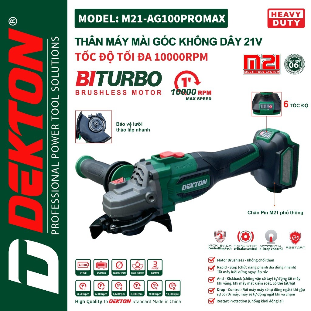 Máy mài góc pin Dekton M21-AG100PROMAX Tốc độ cao 10000rpm