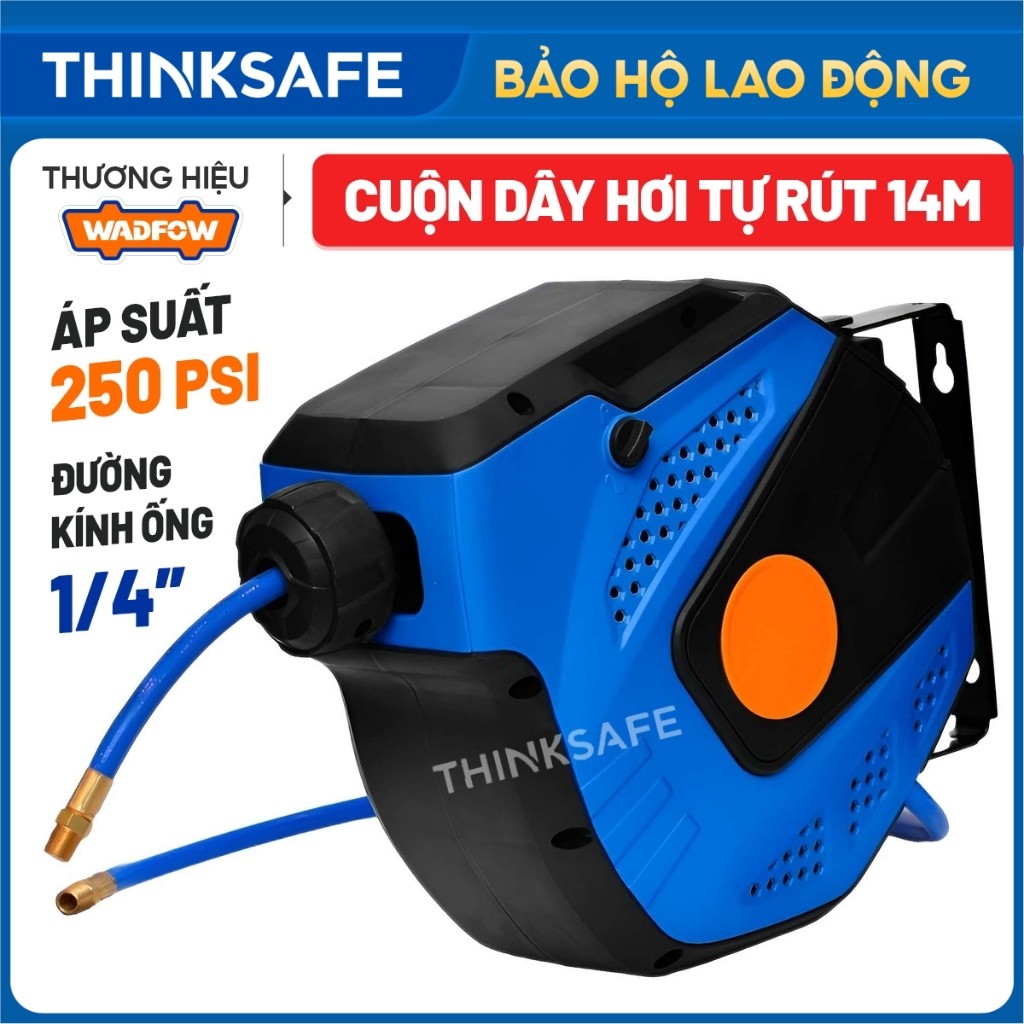 Cuộn dây hơi tự rút 14m WADFOW WAZ3515 kích thước ống 1/4 inch, ống pvc áp suất làm việc 250psi, có khóa an toàn