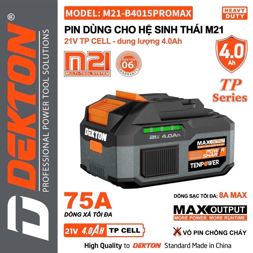 Pin 4A Dekton M21-B4015PROMAX, Dòng xả tối đa 75A, Bảng mạch công nghệ thế hệ mới, Chân Pin Phổ Thông - Thinksafe