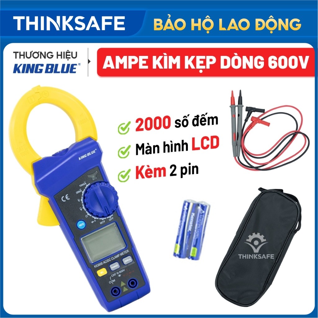 Ampe kìm 600V KingBlue KIG-600 Đồng hồ kẹp dòng vạn năng Chuẩn CAT III, màn hình LCD đo dòng điện, điện áp, điện trở