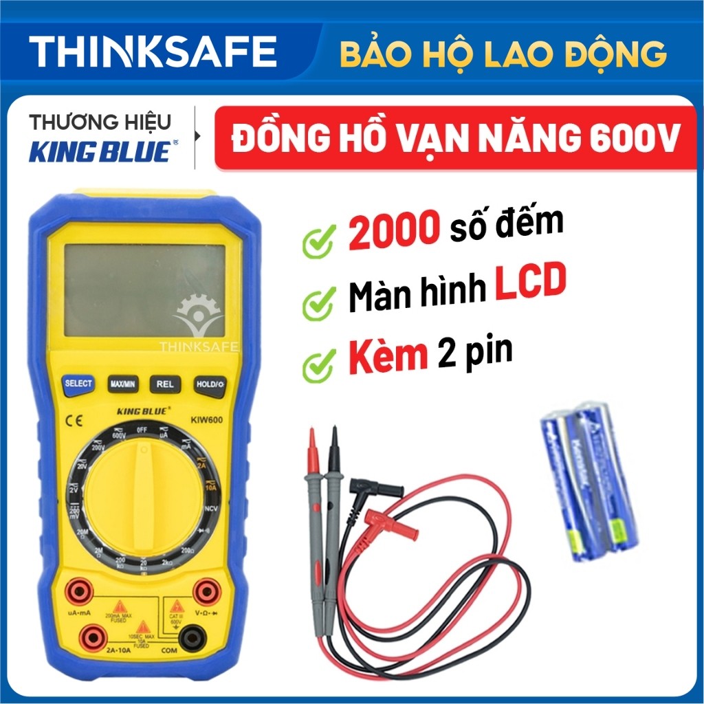 Đồng hồ đo điện vạn năng điện tử 600V KingBlue KIW-600 hiển thị 2000 số đếm, chuẩn CAT II 600V kèm dây đo