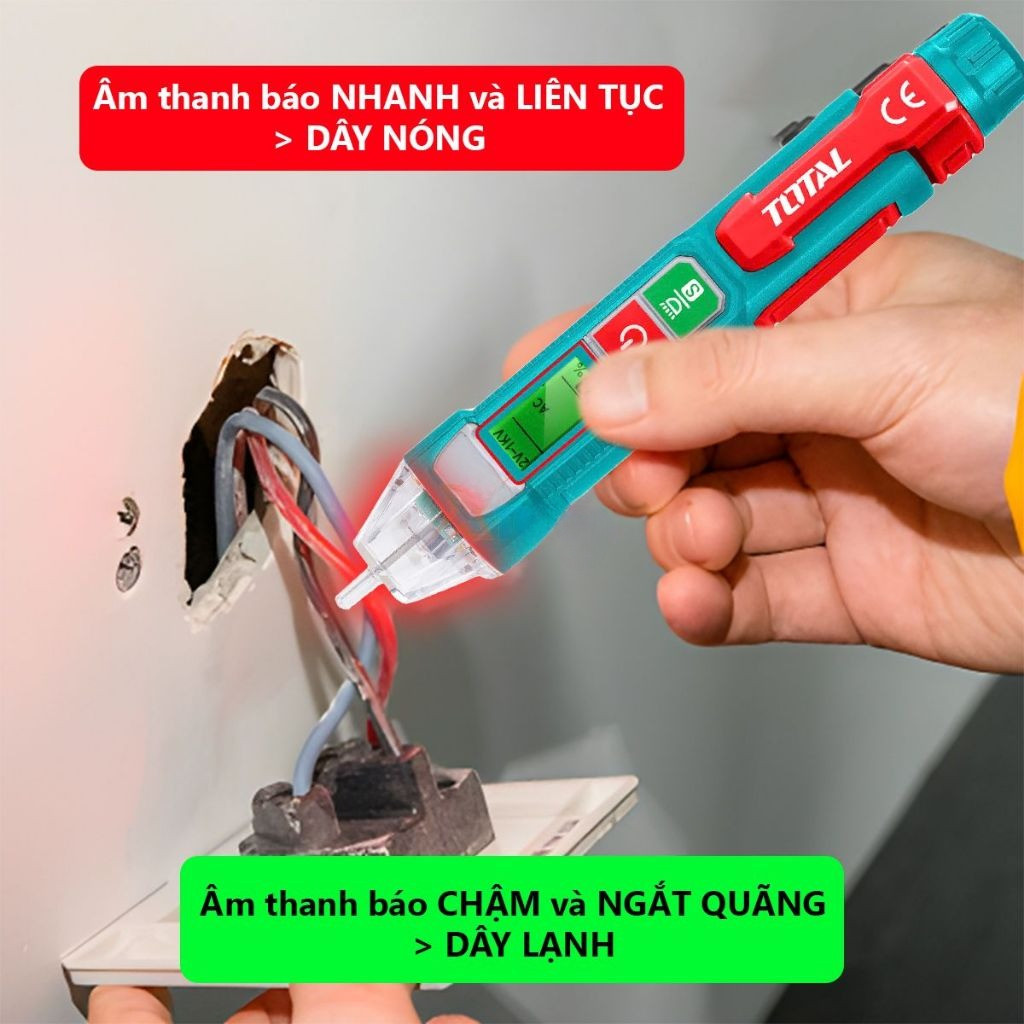 Bút thử điện đa năng thông minh 12V-1000V TOTAL THT210003/ THT100091 đầu dò điện áp AC có đèn, dò không chạm