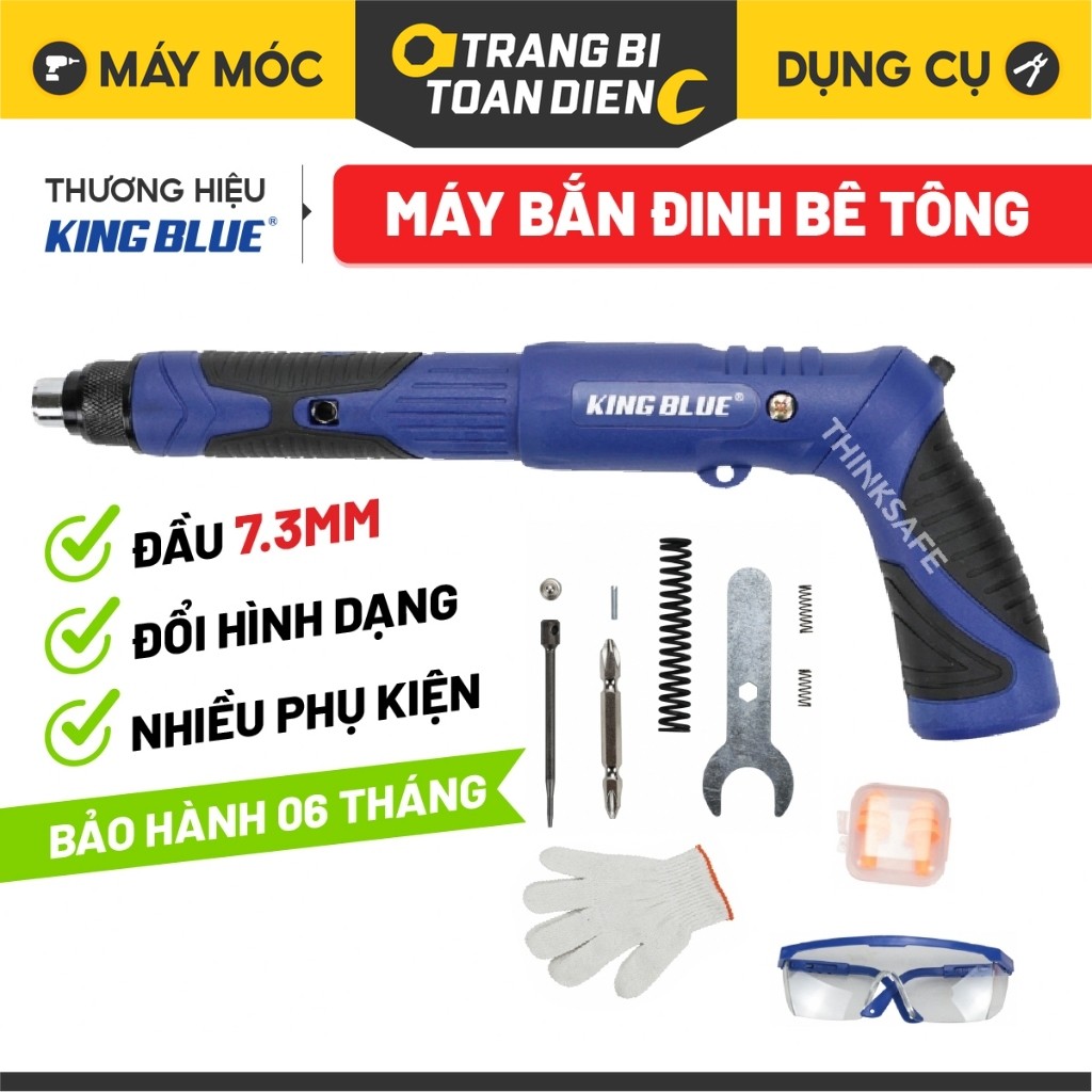 Dụng cụ bắn đinh bê tông Kingblue KFF-73 đầu 7.3mm kèm phụ kiện, Máy bắn đinh có thể gập thẳng chất liệu thép carbon