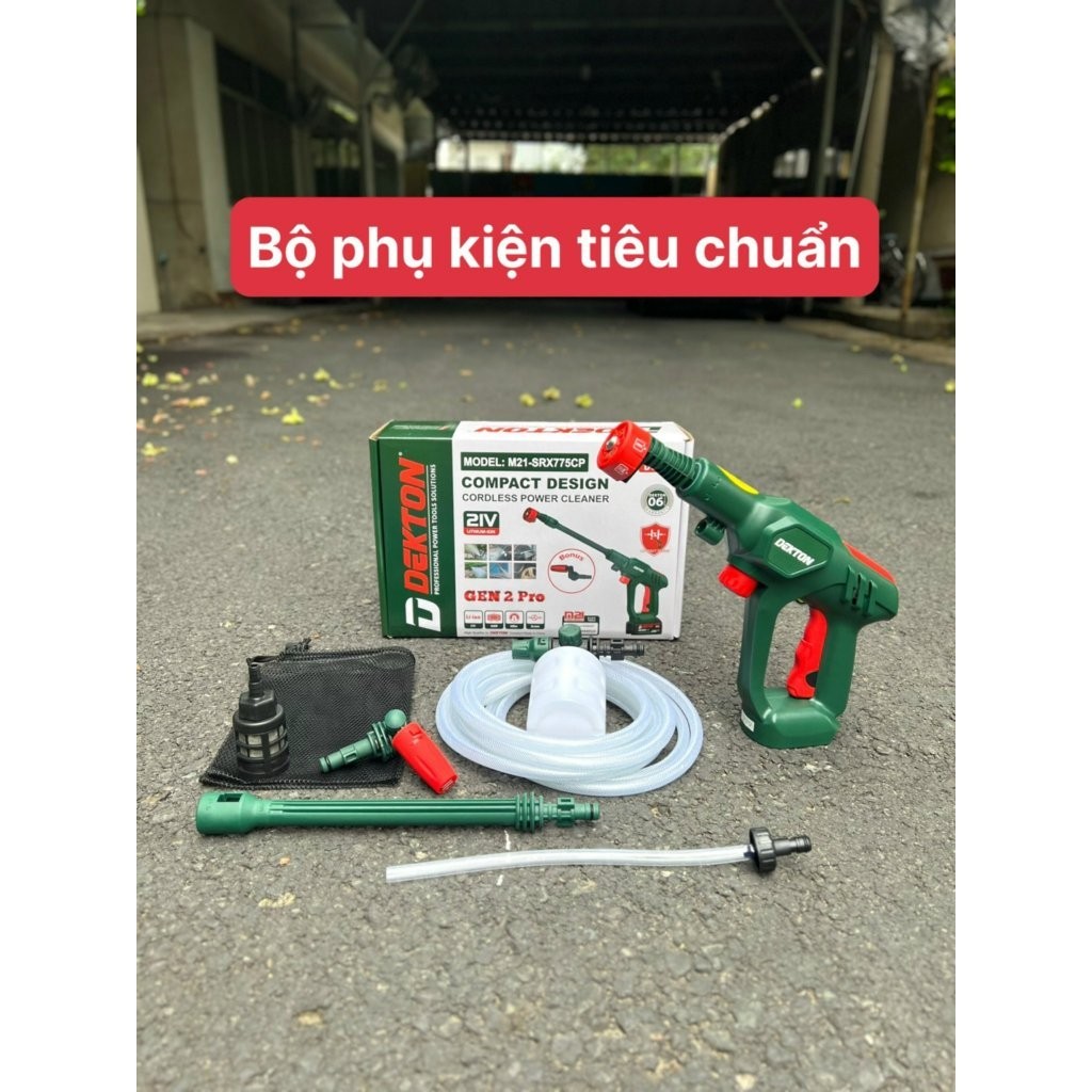 Máy xịt rửa xe dùng pin 21V Dekton M21-SRX775PRO công suất 260W, áp lực nước 40bar Máy rửa xe dòng Compact nhỏ gọn