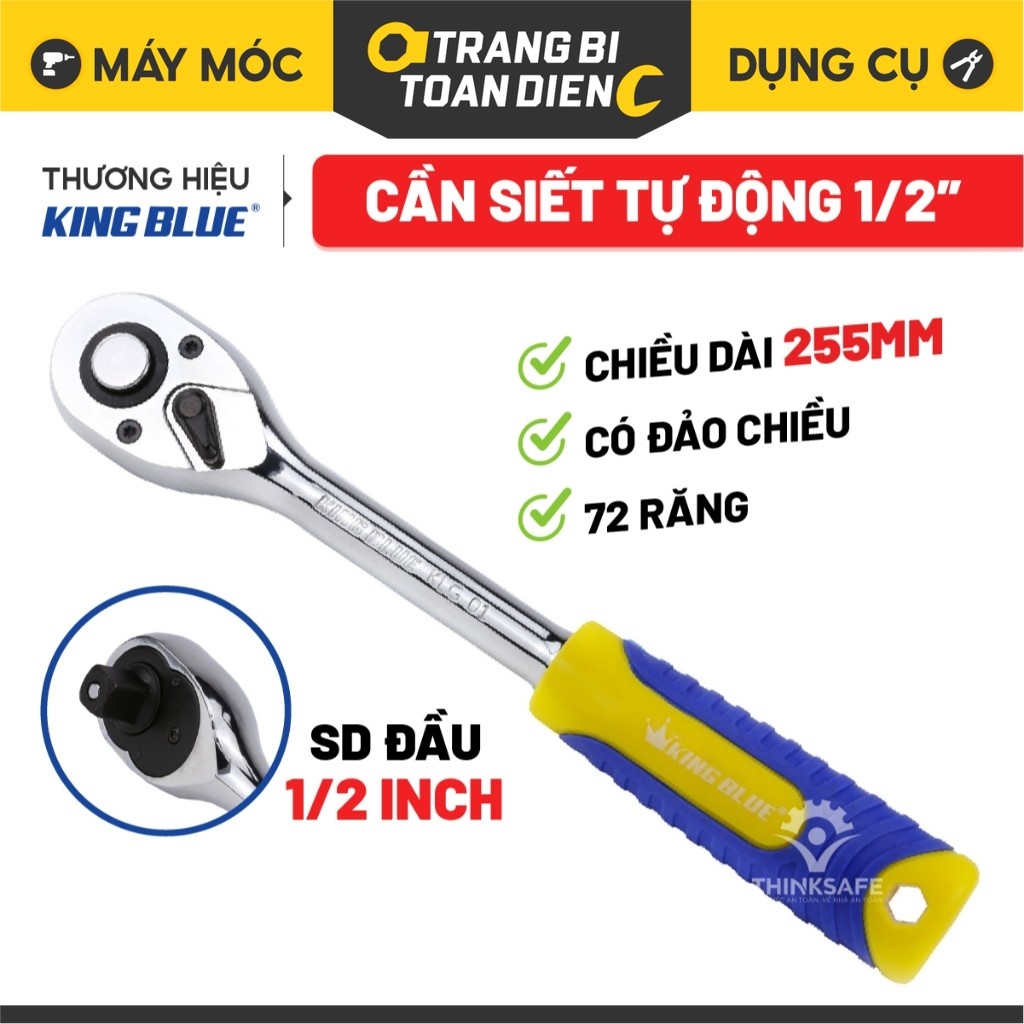 Cần siết tự động 1/2 inch KingBlue KLG-01 255mm, 72 răng tay cầm bọc nhựa Tay vặn nhanh để lắp, mở, thay thế đầu tuýp