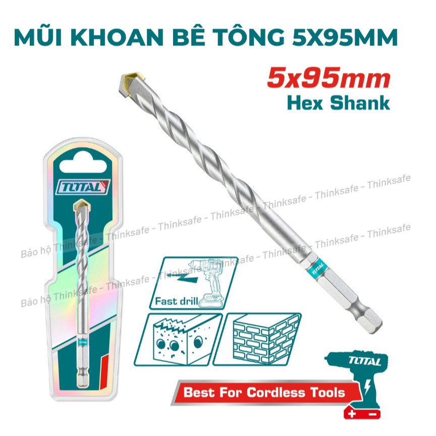 [Mẫu mới] Bộ mũi khoan bê tông 5 -12 chi tiết TOTAL TACSD6055/ TACSDL12206 Chuôi lục giác khoan tường, gạch