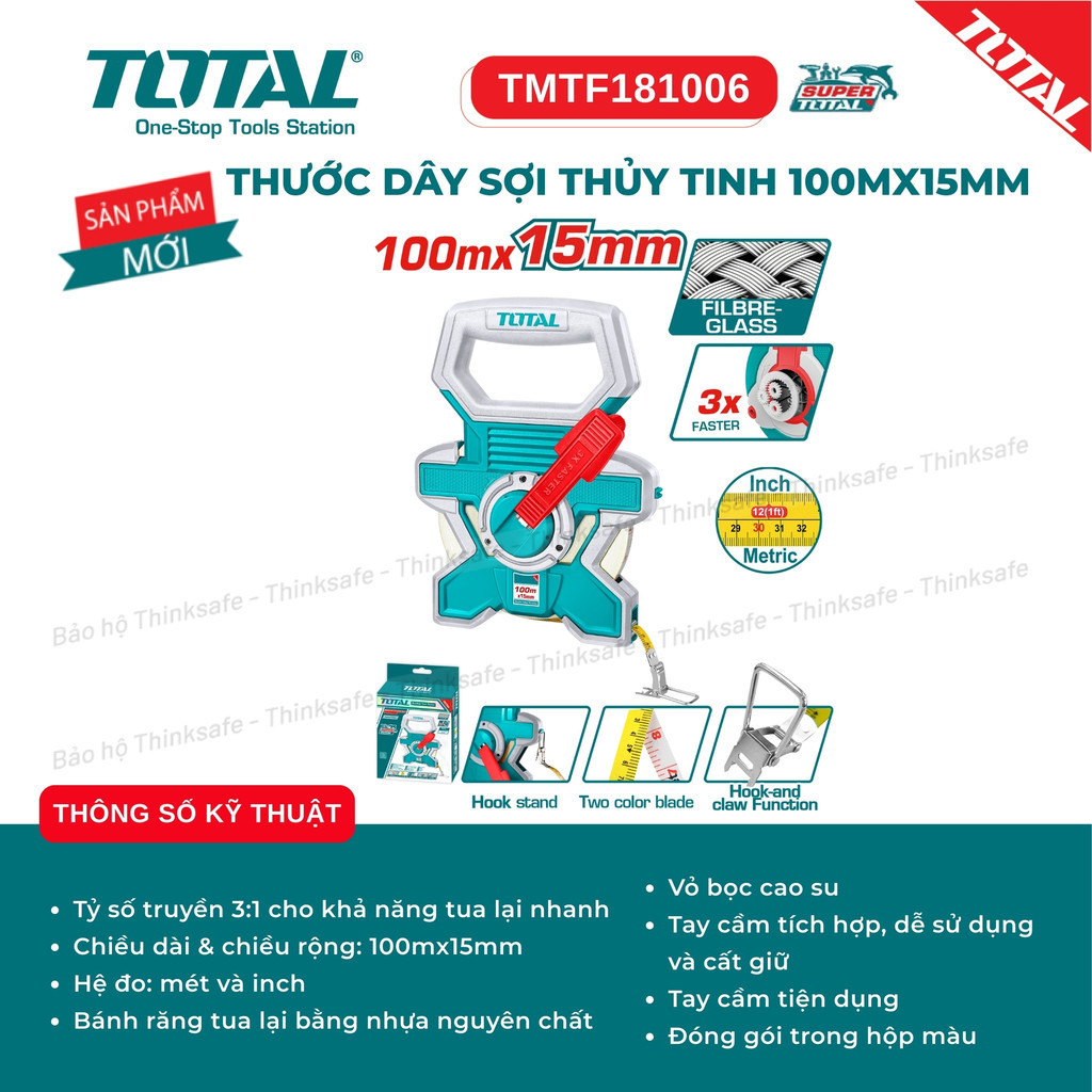 Thước dây sợi thủy tinh 20mx15mm - 100mx15mm TOTAL