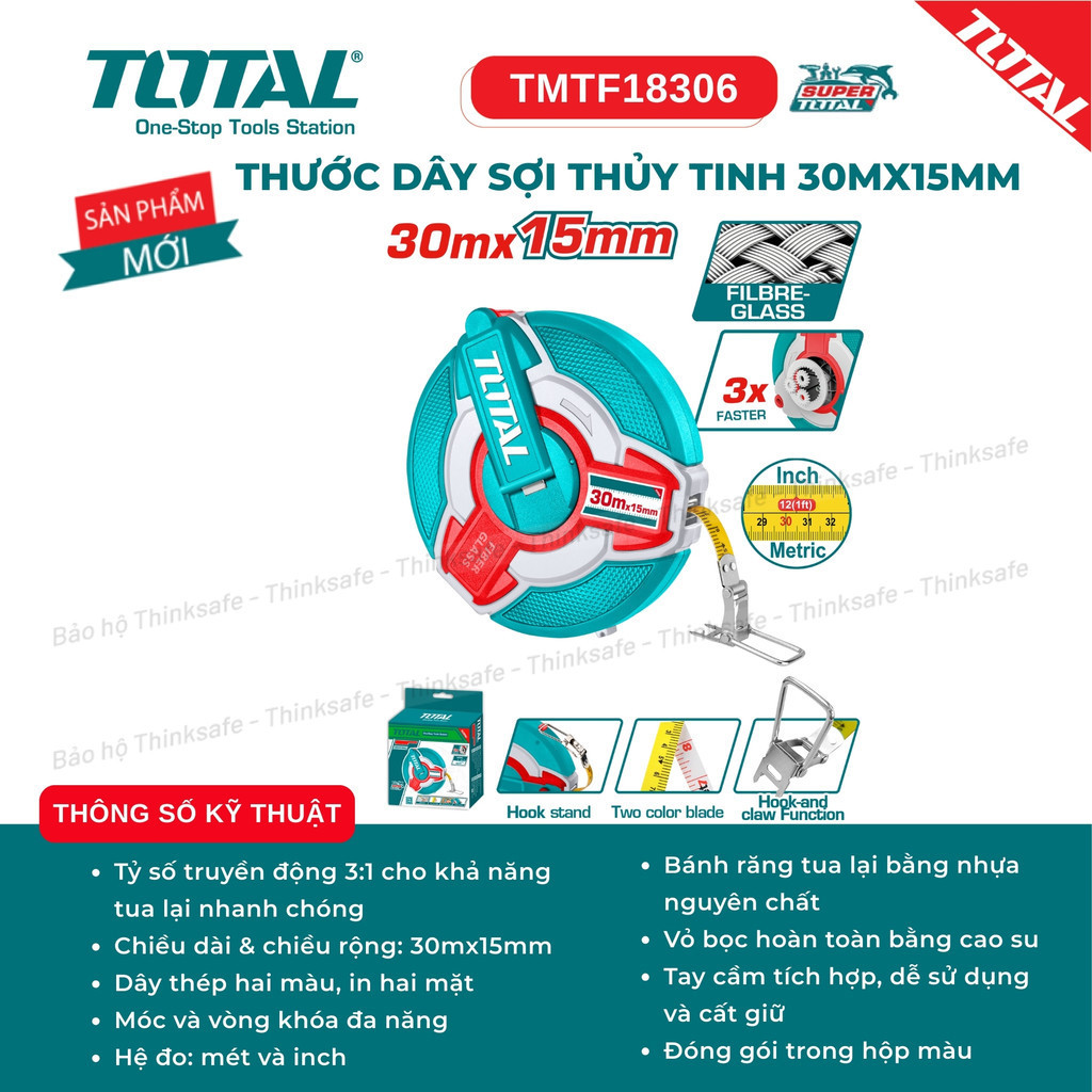 Thước dây sợi thủy tinh 20mx15mm - 100mx15mm TOTAL