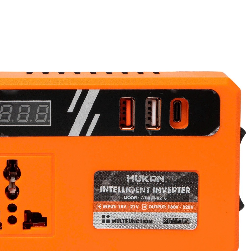 Bộ chuyển đổi nguồn điện HUKAN G1-BCN0218 | Chuyển từ pin 18-21V lên 220V Cắm Được Quạt Điện, Sạc Nhanh, Có Đèn Led