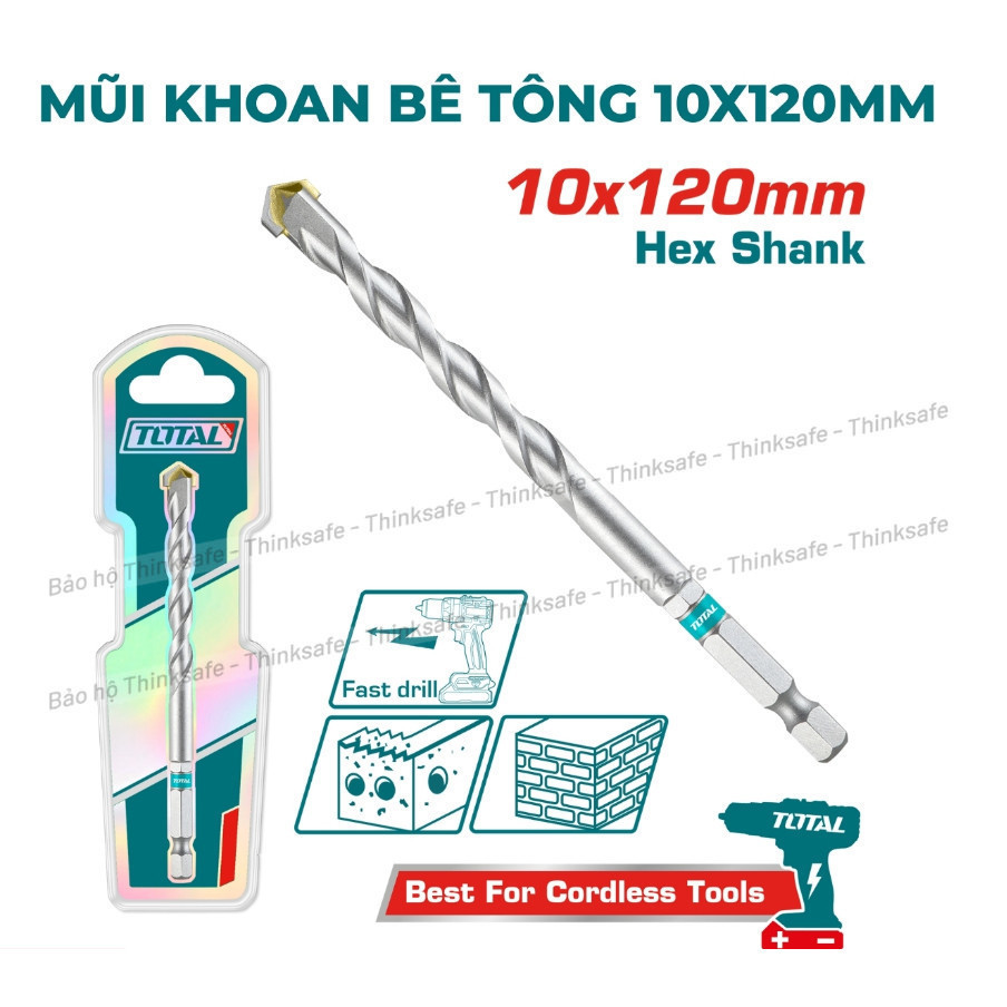 [Mẫu mới] Bộ mũi khoan bê tông 5 -12 chi tiết TOTAL TACSD6055/ TACSDL12206 Chuôi lục giác khoan tường, gạch